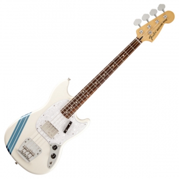 Fender Pawn Shop Mustang® Bass, Olympic White With Stripe
